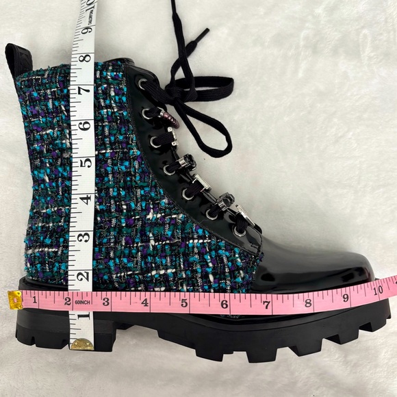 KARL LAGERFELD Mela Black and Blue Tweed Embellished Combat Boots--NWT--7 - Picture 15 of 16